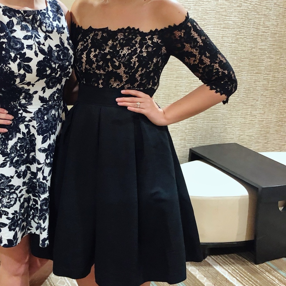 Eliza J Elegant Black Lace Off-Shoulder Dress